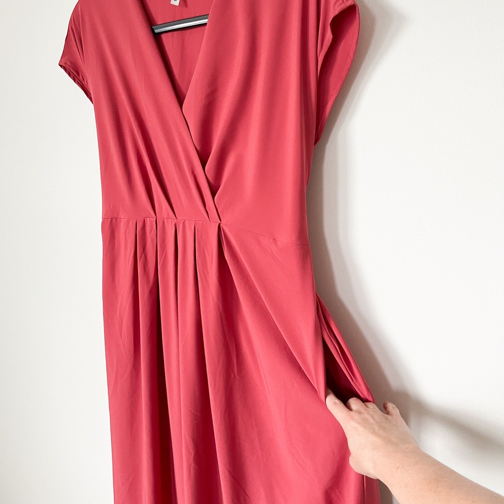NEW Breezeful V-Neck Short Sleeve Pocket Tie Quick Dry Midi Dress Pink Mediium - Picture 10 of 16